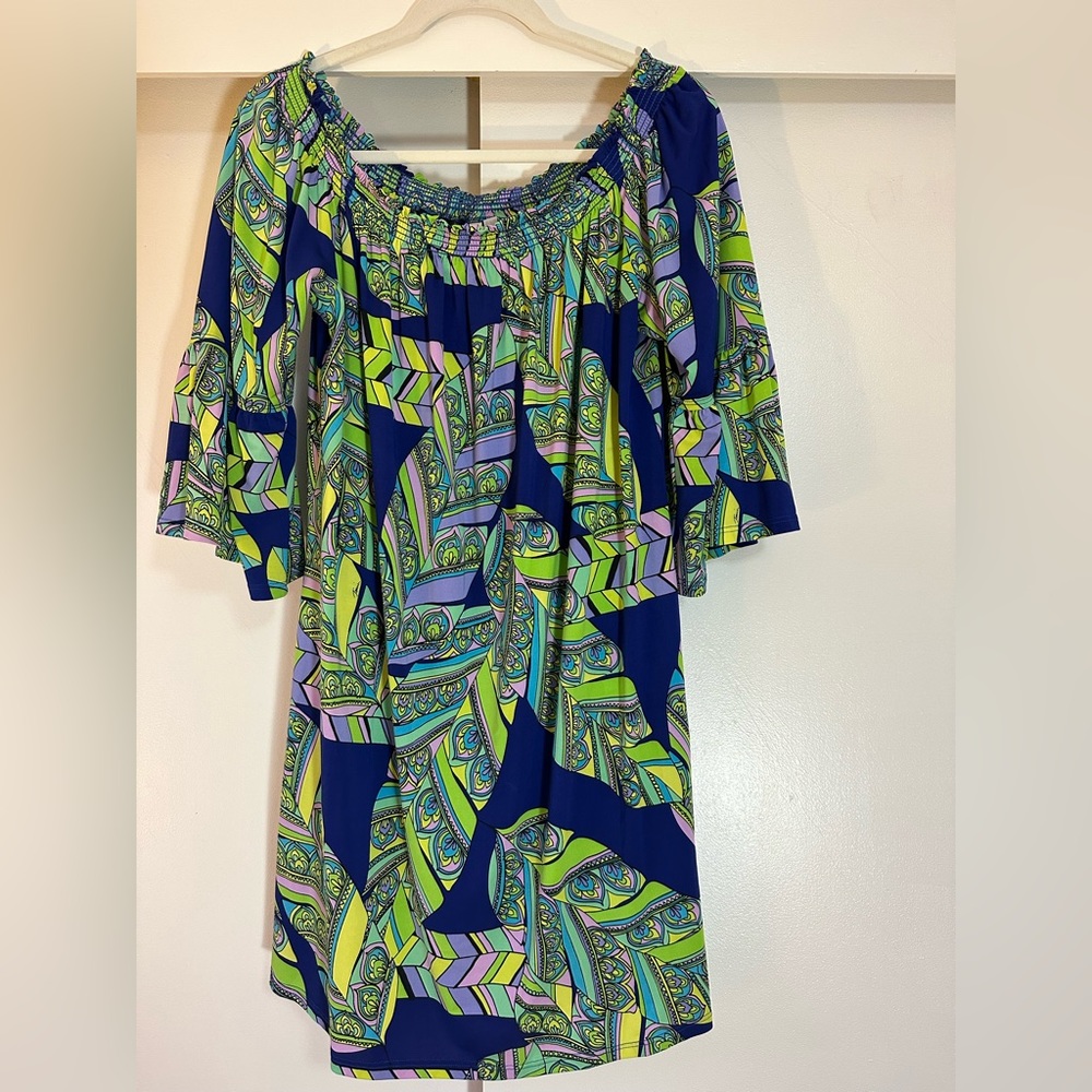 Trina Turk Off Shoulder Tropical Dress